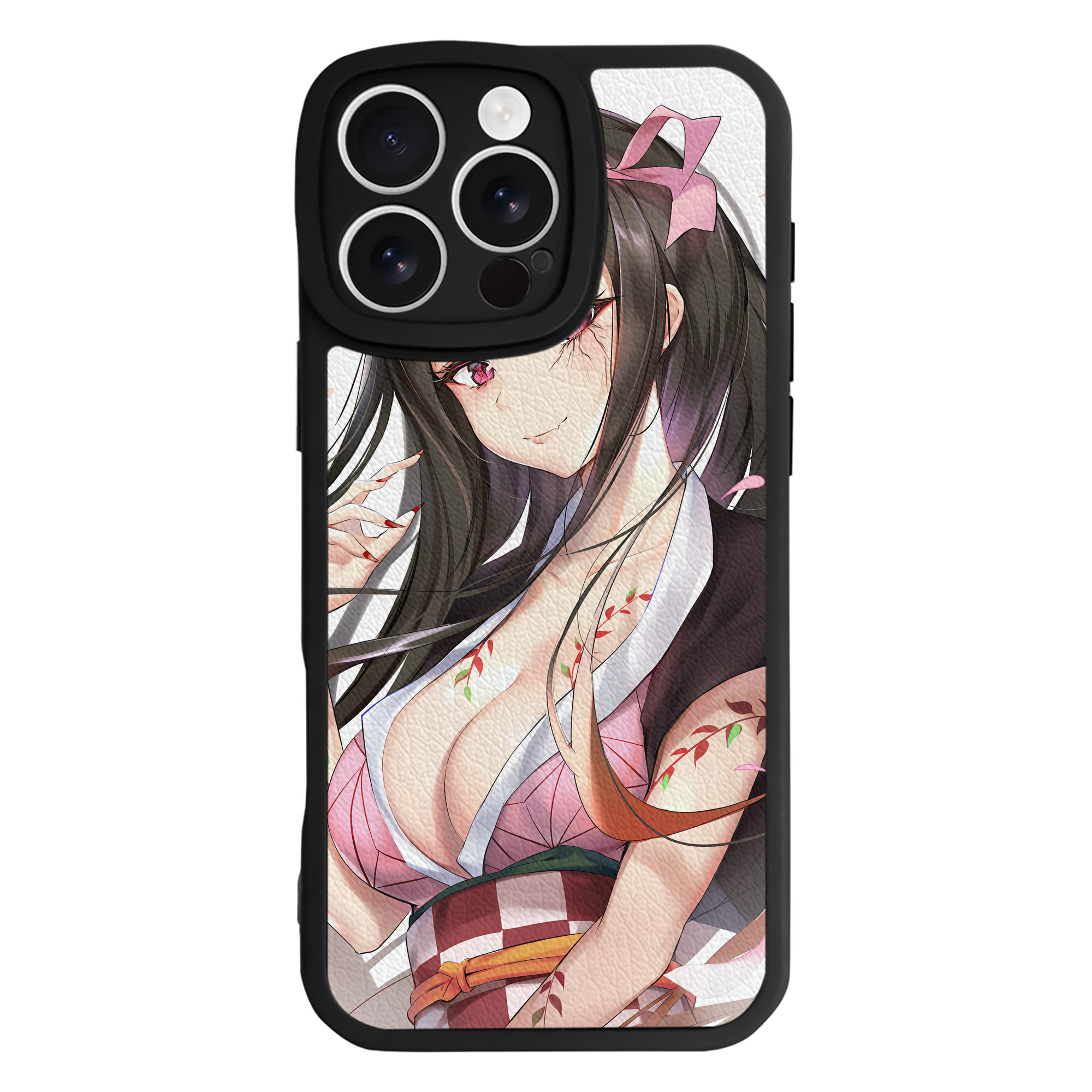 （画像用） 鬼滅の刃（きめつのやいば）竈門 禰󠄀豆子／かまど ねずこ Kamado Nezuko 【iPhone 16シリーズ対応】シリコンスマホケース（レザー調） 材質：シリコン